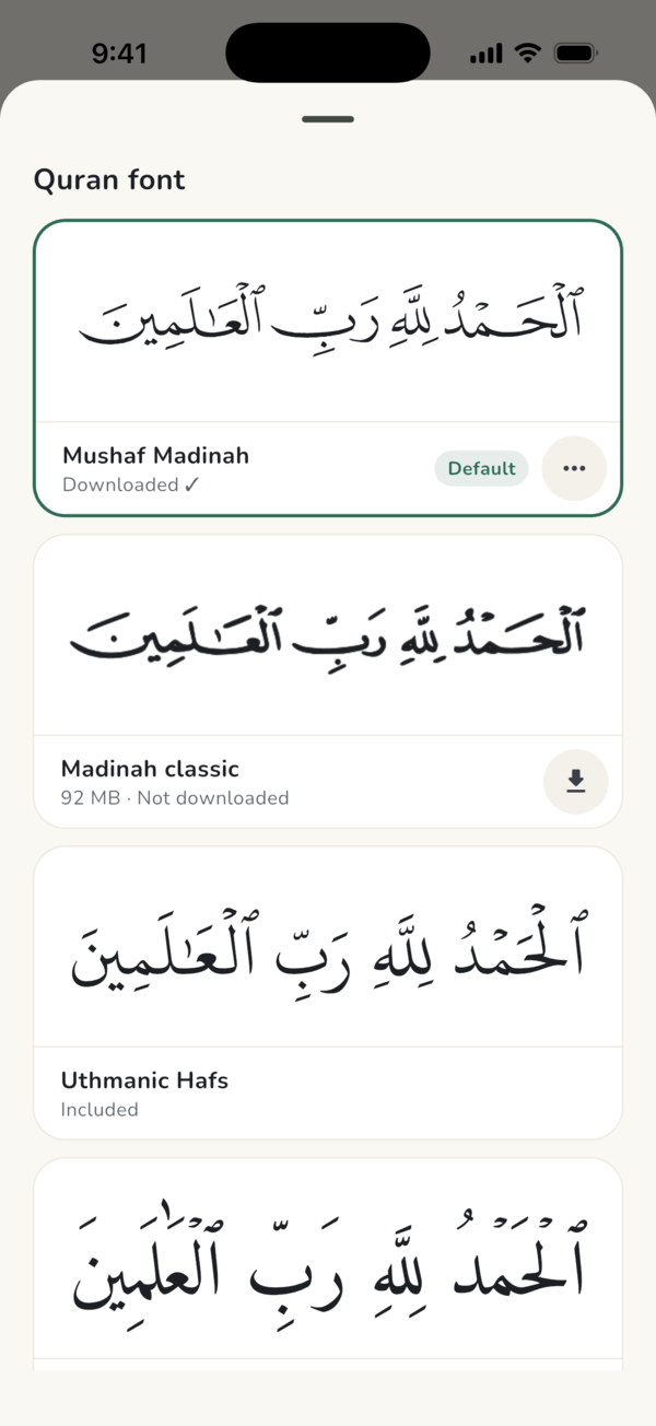 Quran font choices
