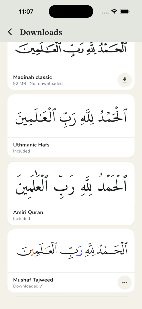Quran font choices