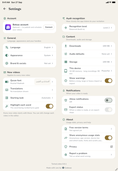 Settings on iPad