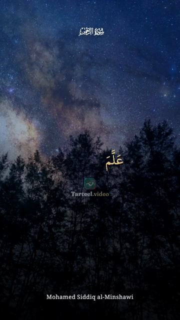 An ayah of Ar-Rahman appearing word by word over a night sky